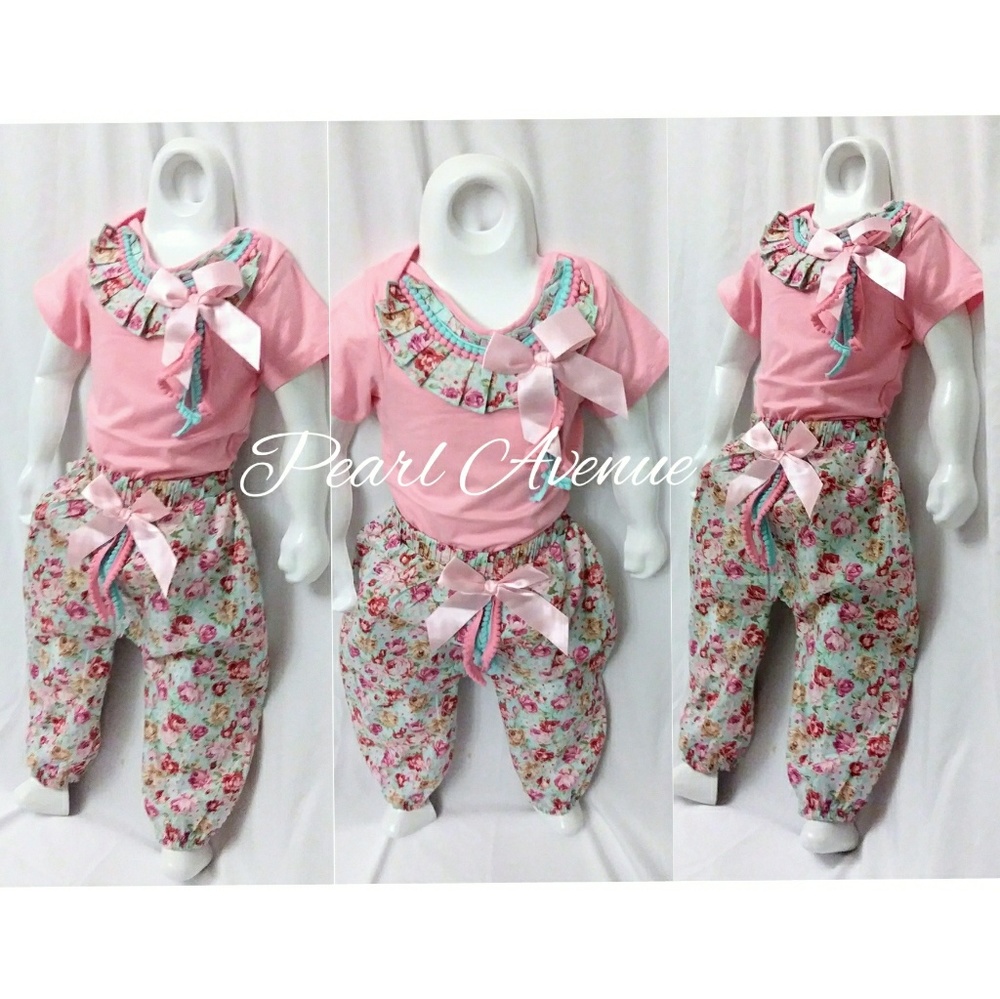 P. G Floral Applique Romper & Jogger Pant Set
